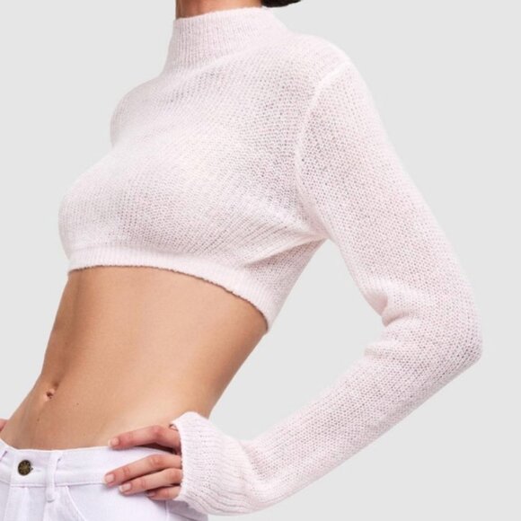 Lioness Light Pink Fine Knit Cropped Turtleneck Sweater City of Angels XXS Top - Picture 4 of 4